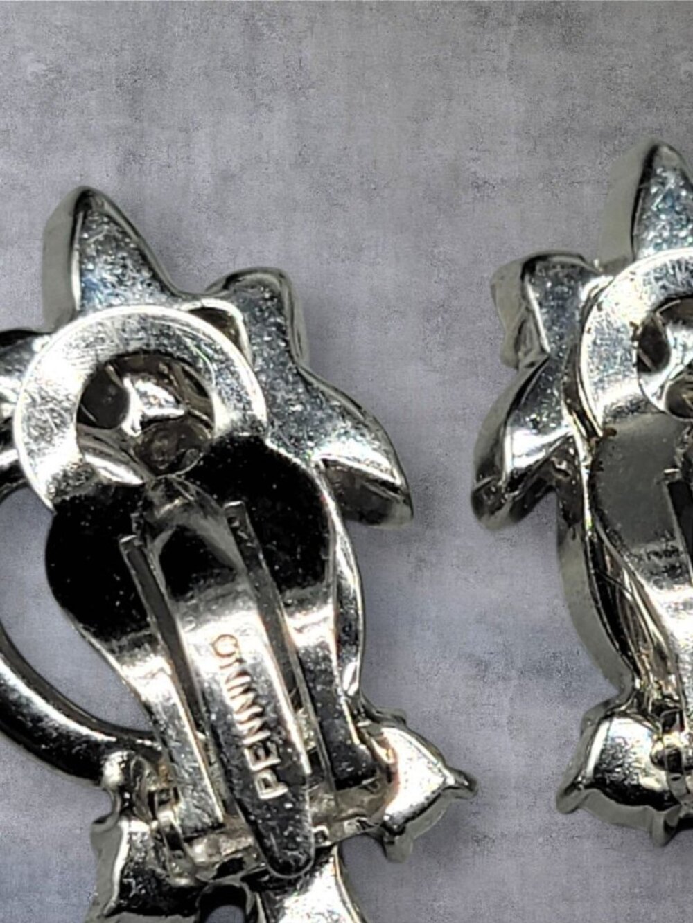 Vintage Pennino Sparkling Ice Bow & Flowers Clip On Earrings Rhodium Plated - Picture 4 of 11